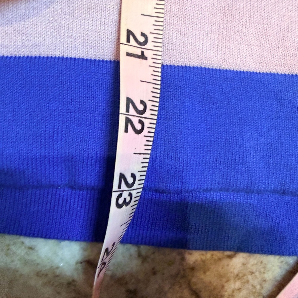 J.Crew Teddy Sweater Small Blue Pink Striped Crewneck 100% Cotton Lightweight - Picture 8 of 9